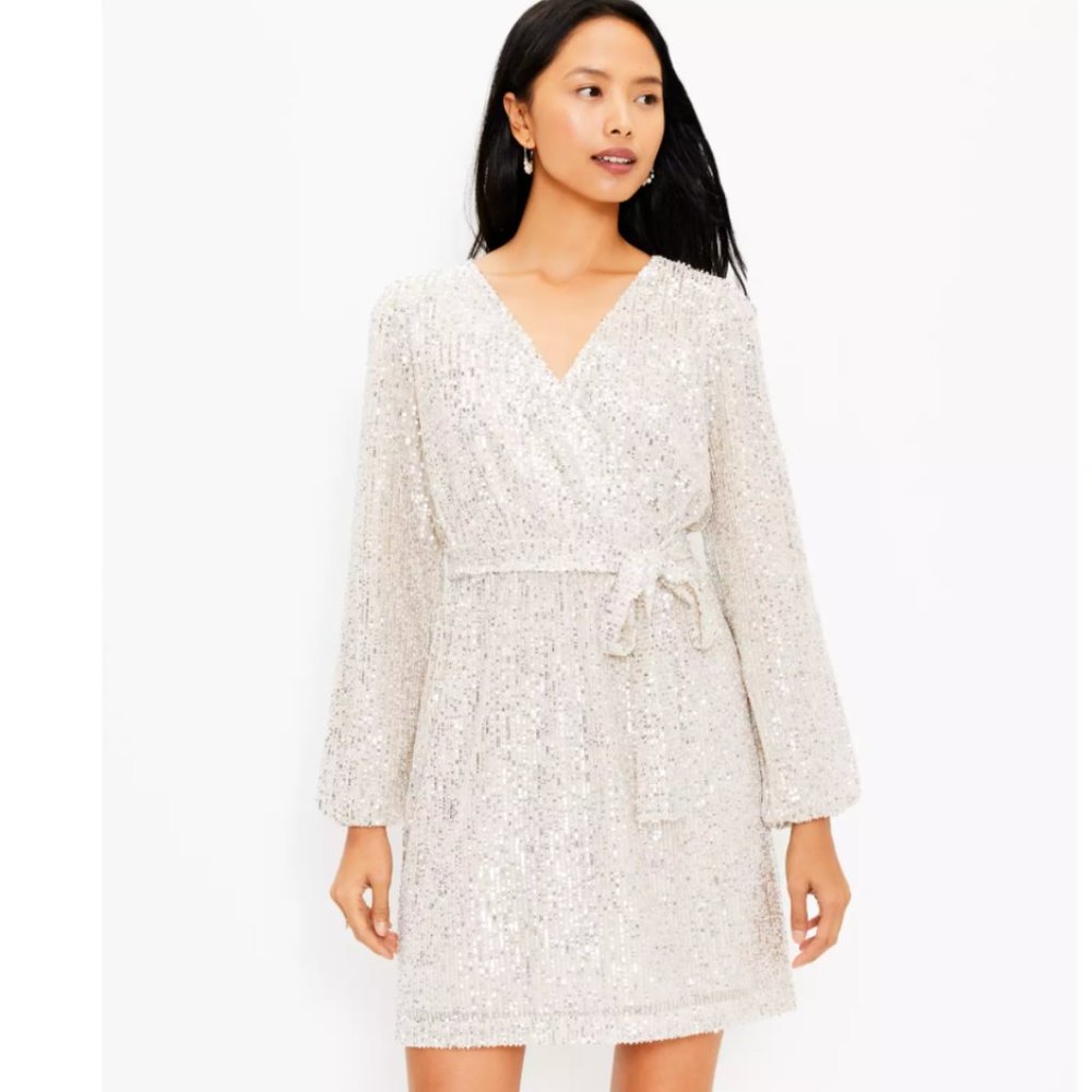 Loft Sequin Wrap Dress - Silver Sparkle